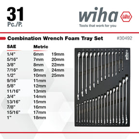 31 Piece Combination Wrench Tray Set - SAE and Metric