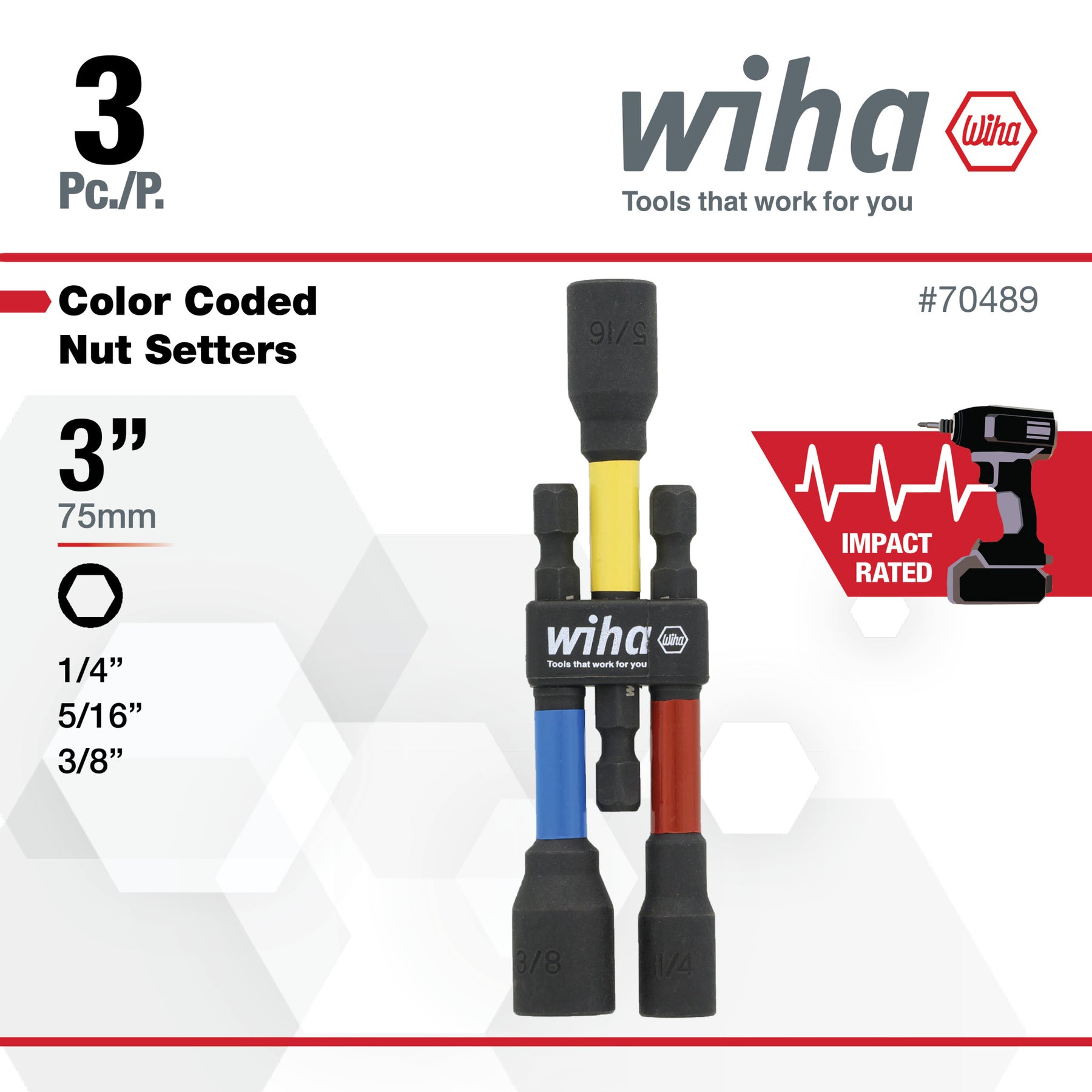 3 Piece Color Coded Magnetic Nut Setter SAE Set 3"