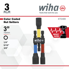 3 Piece Color Coded Magnetic Nut Setter SAE Set 3"