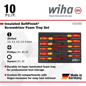 10 Piece Insulated SoftFinish Cushion Grip Screwdriver Tray Set