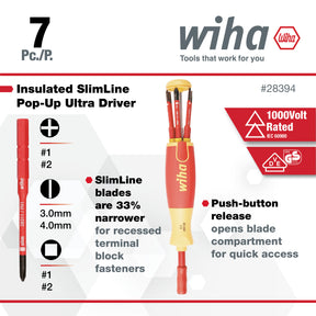 7 Piece Insulated SlimLine Ultra-Driver Blade Set Slotted, Phillips, Square