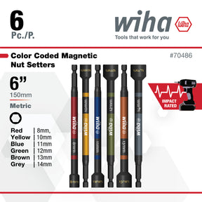 6 Piece Color Coded Magnetic Nut Setter Metric Set
