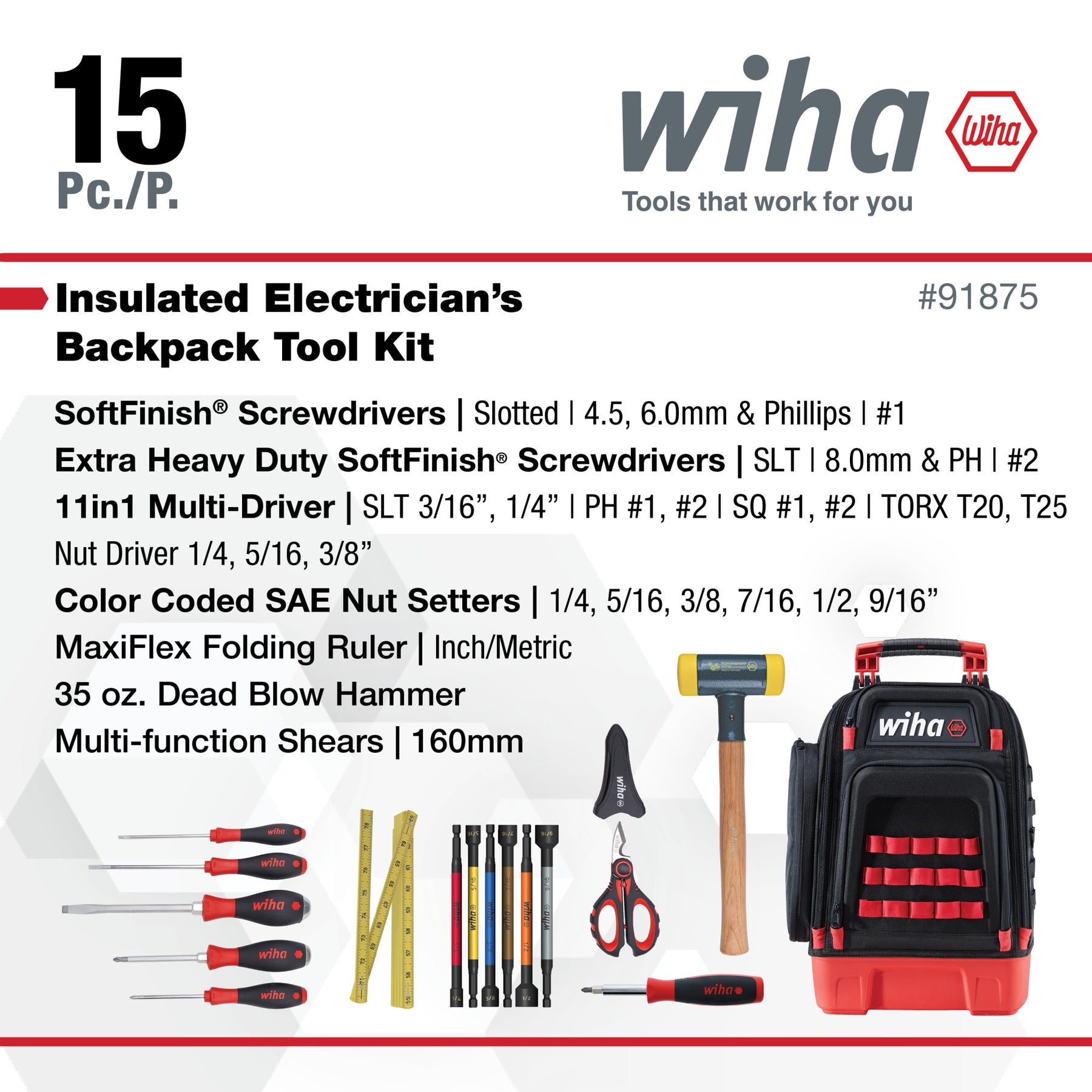 15 Piece Industrial MRO Tool Kit in Heavy Duty Backpack
