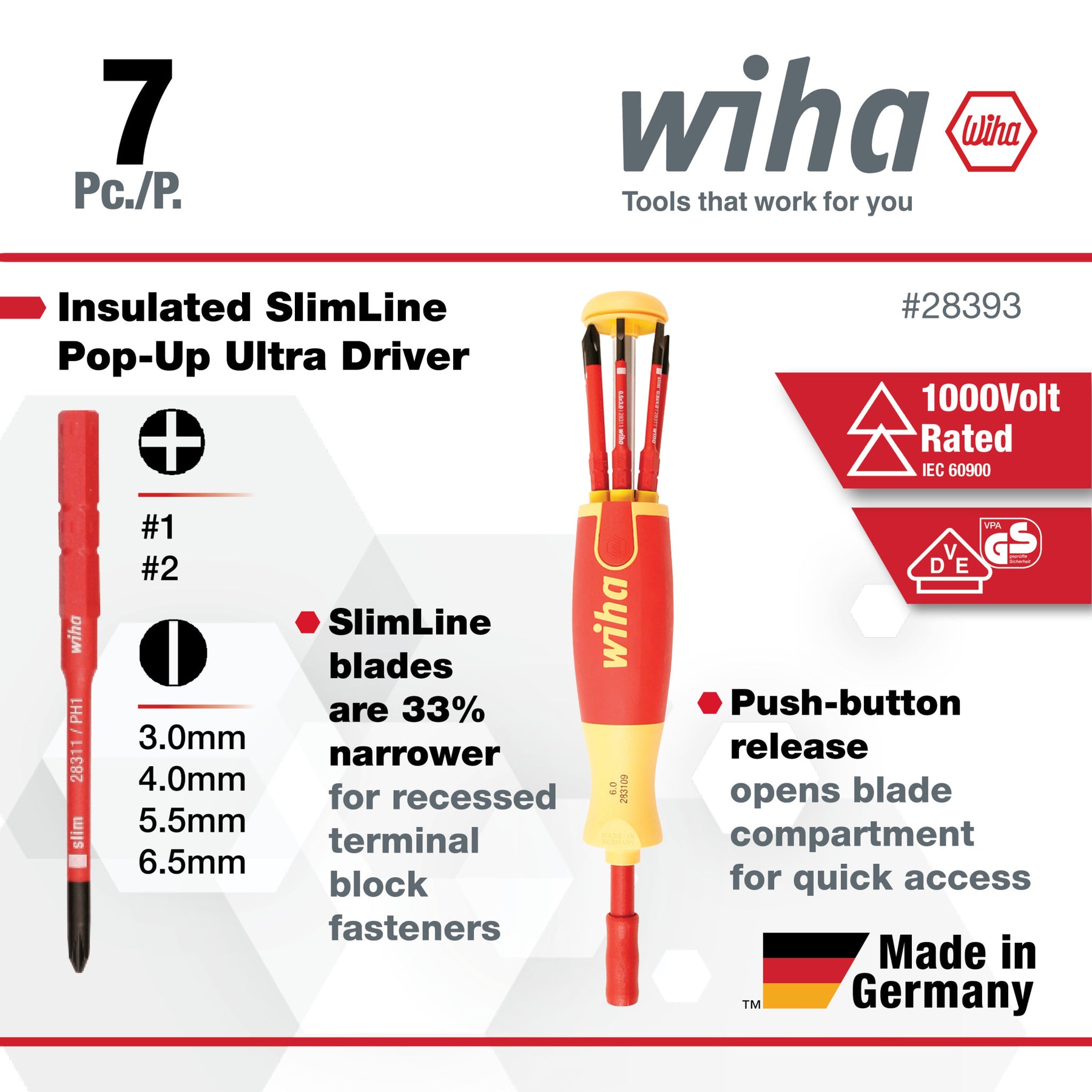 7 Piece Insulated SlimLine Ultra-Driver Blade Set Slotted, Phillips