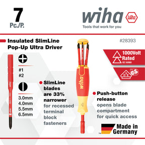 7 Piece Insulated SlimLine Ultra-Driver Blade Set Slotted, Phillips