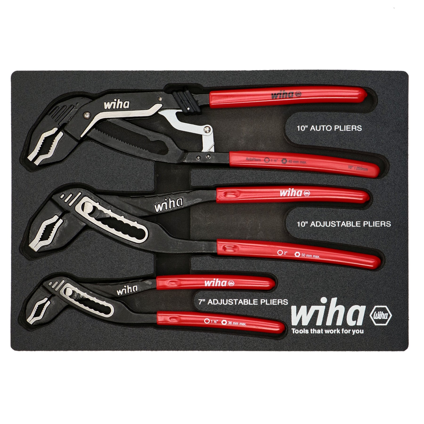 Wiha 34690 3 Piece Classic Grip V-Jaw Tongue and Groove Pliers Tray Set