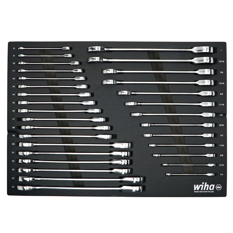 31 Piece Ratcheting Wrench Tray Set - SAE and Metric