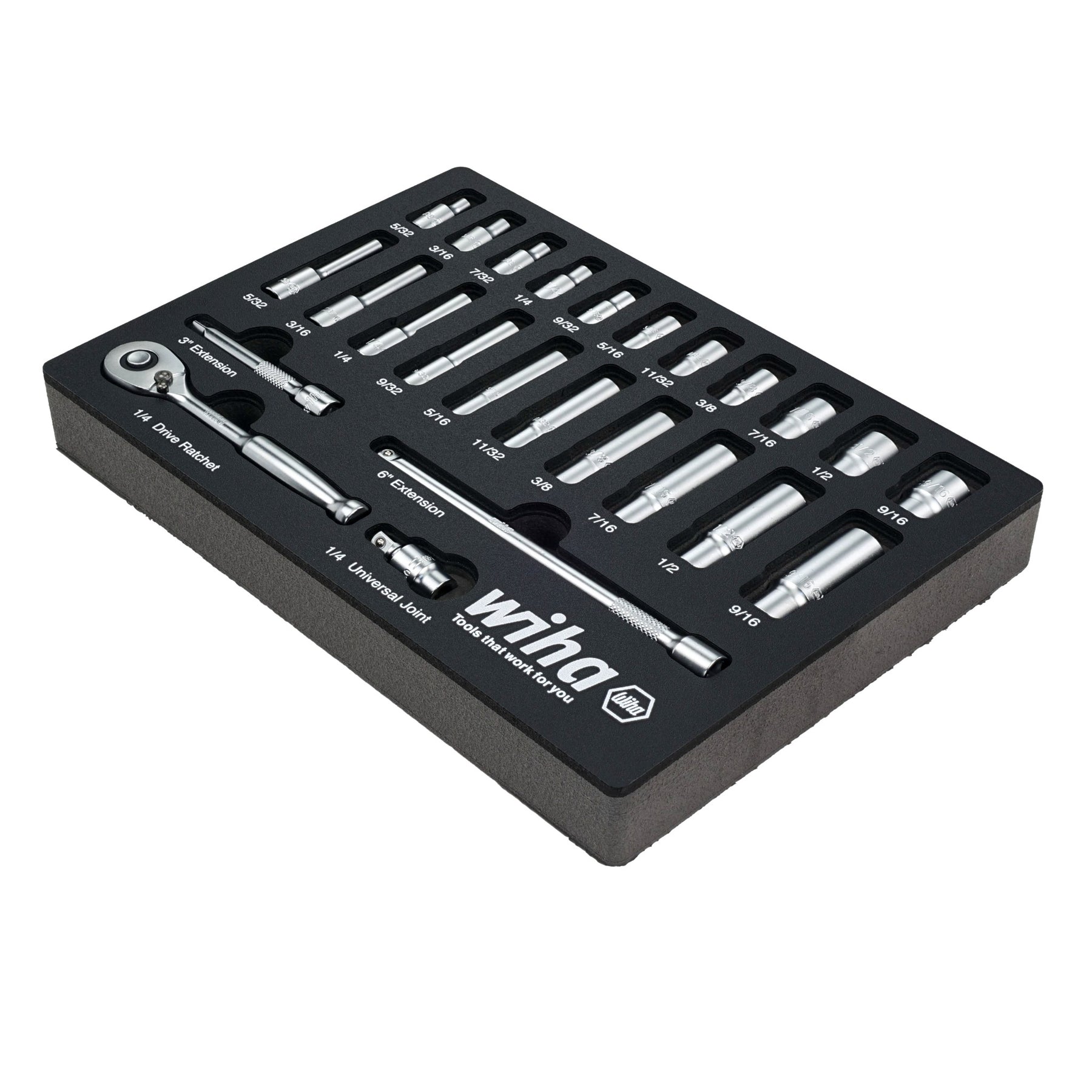 25 Piece 1/4" Drive Professional Standard and Deep Socket Tray Set - SAE