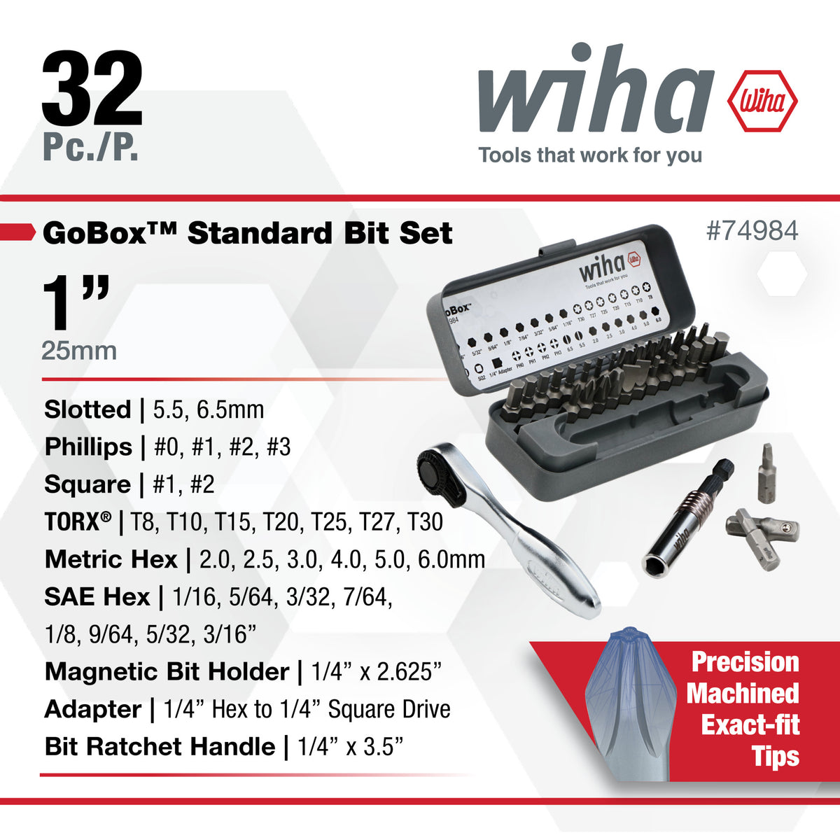 Wiha 74984 Standard Bit GoBox Set 32 Piece