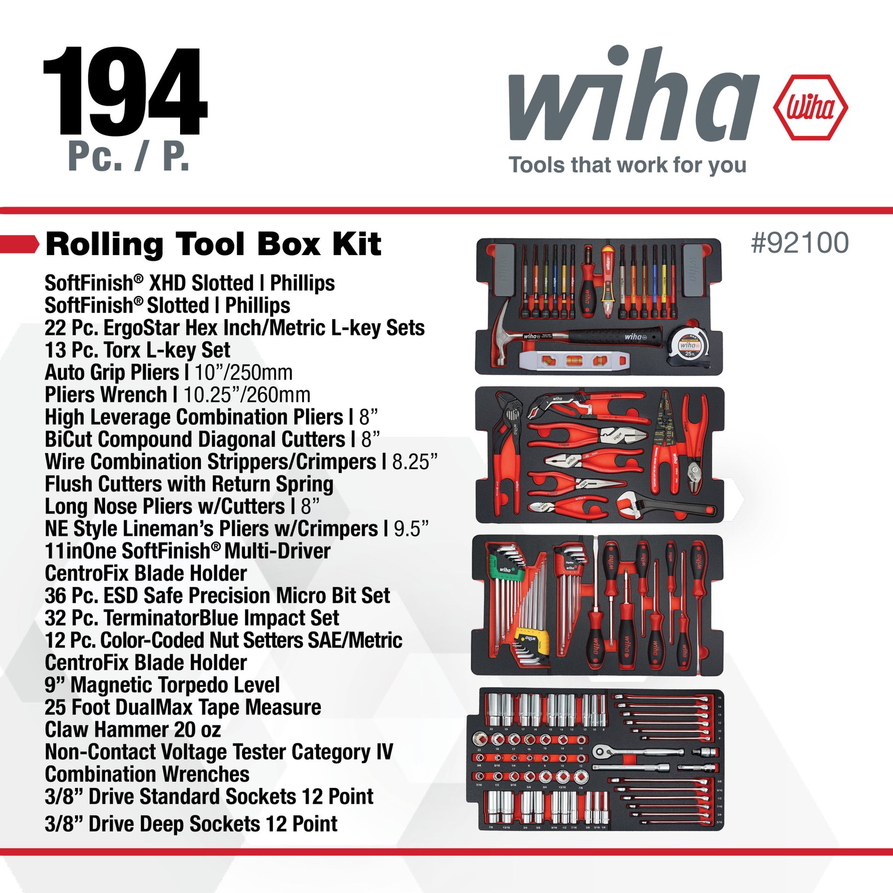 194 Piece Premium Kit In Rolling Tool Box