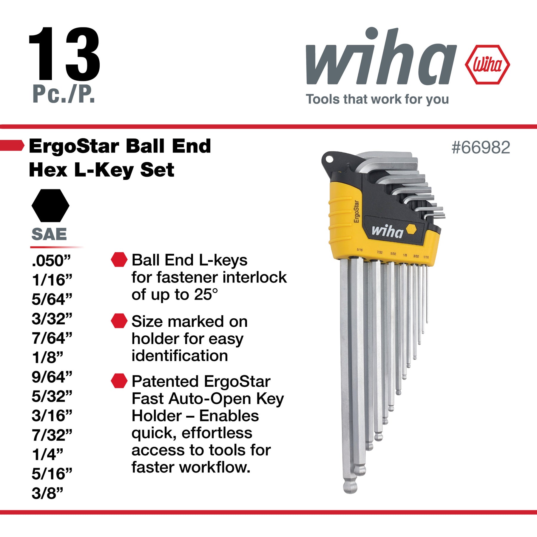 13 Piece ErgoStar Ball End Hex L-Key Set - Inch