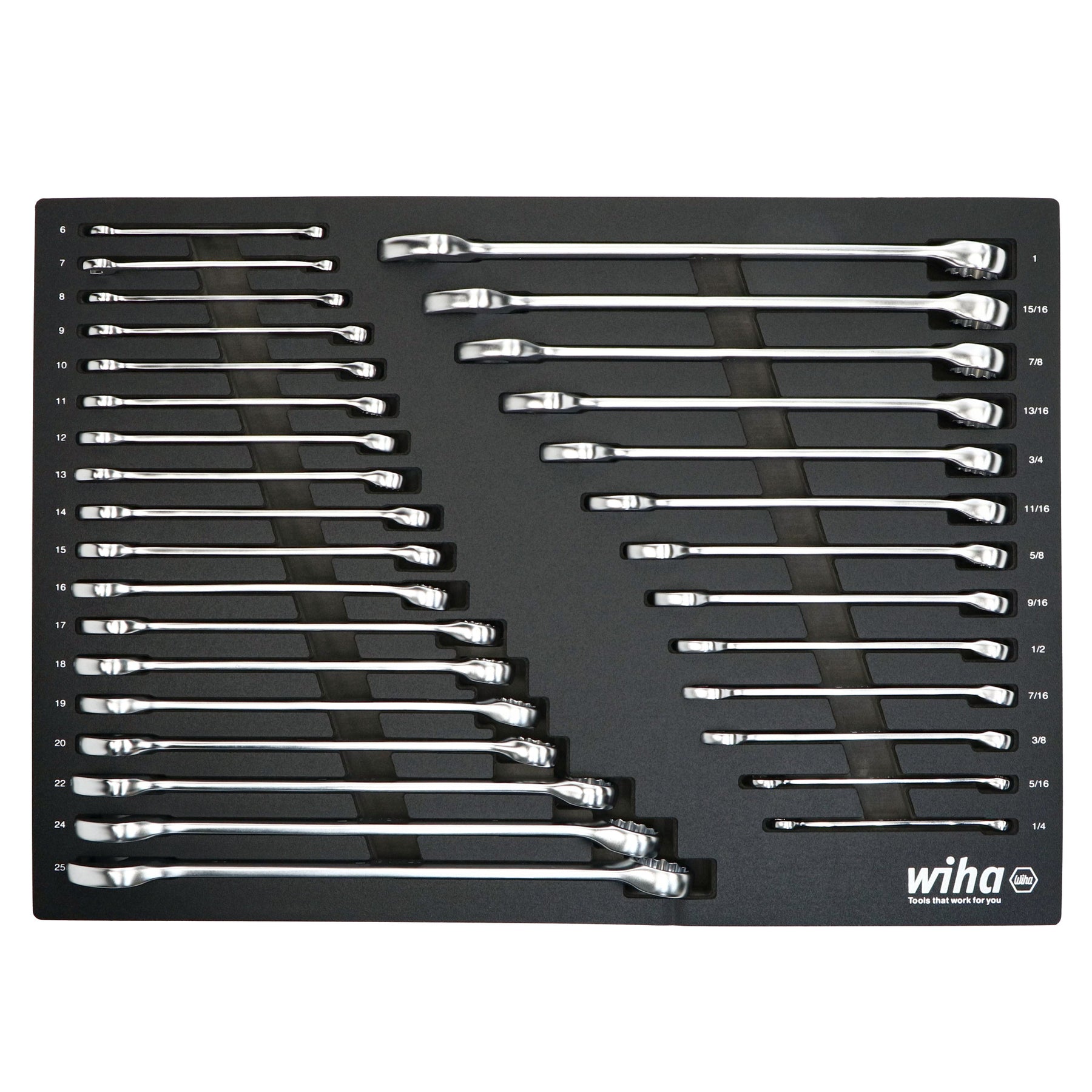 Wiha 30492 31 Piece Combination Wrench Tray Set - SAE and Metric