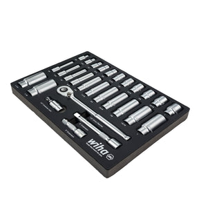 28 Piece 1/2" Drive Professional Standard and Deep Socket Tray Set - SAE