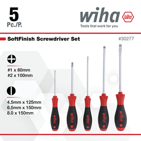 5 Piece SoftFinish Slotted and Phillips Screwdriver Set