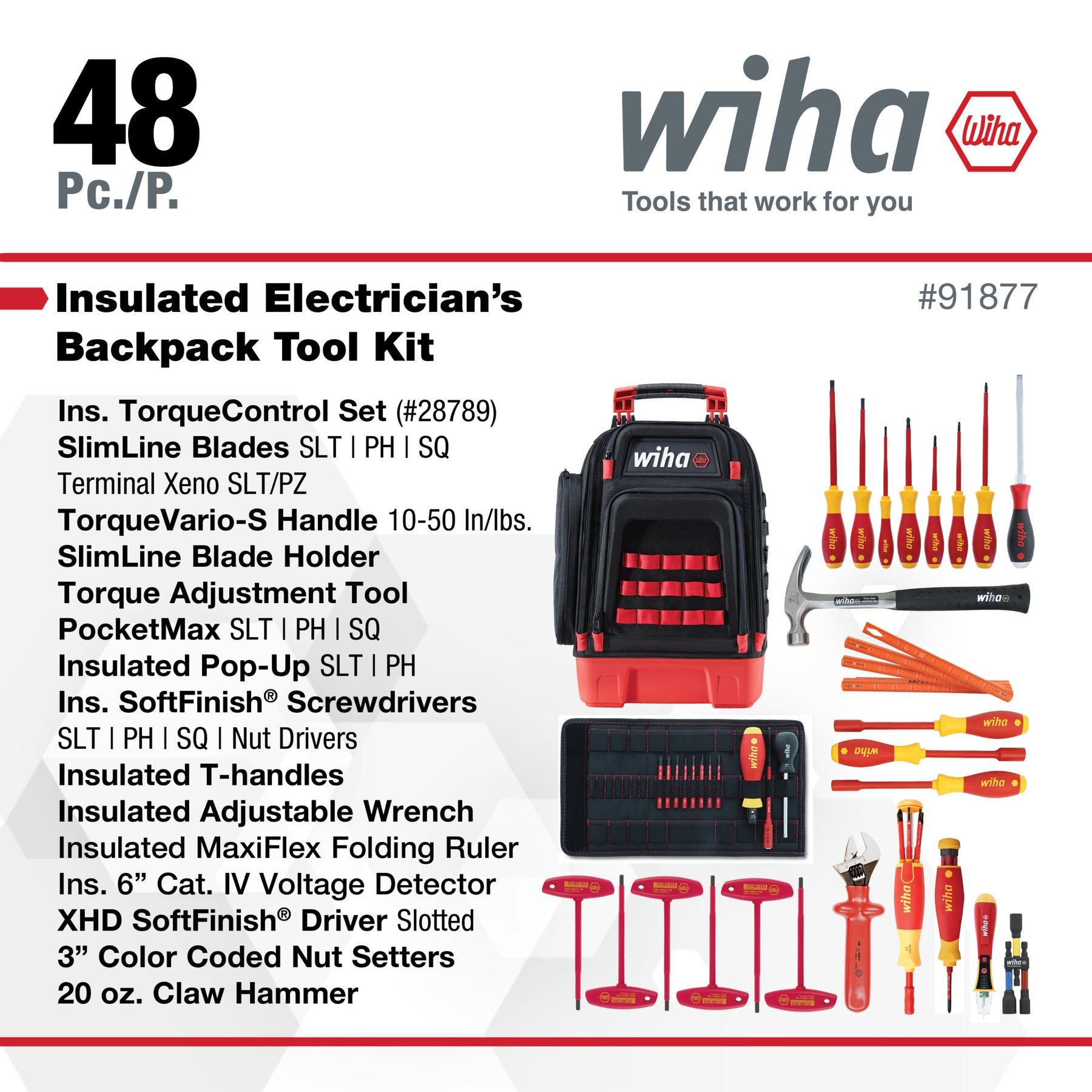 48 Piece Insulated Electrician's Tool Kit in Heavy Duty Backpack