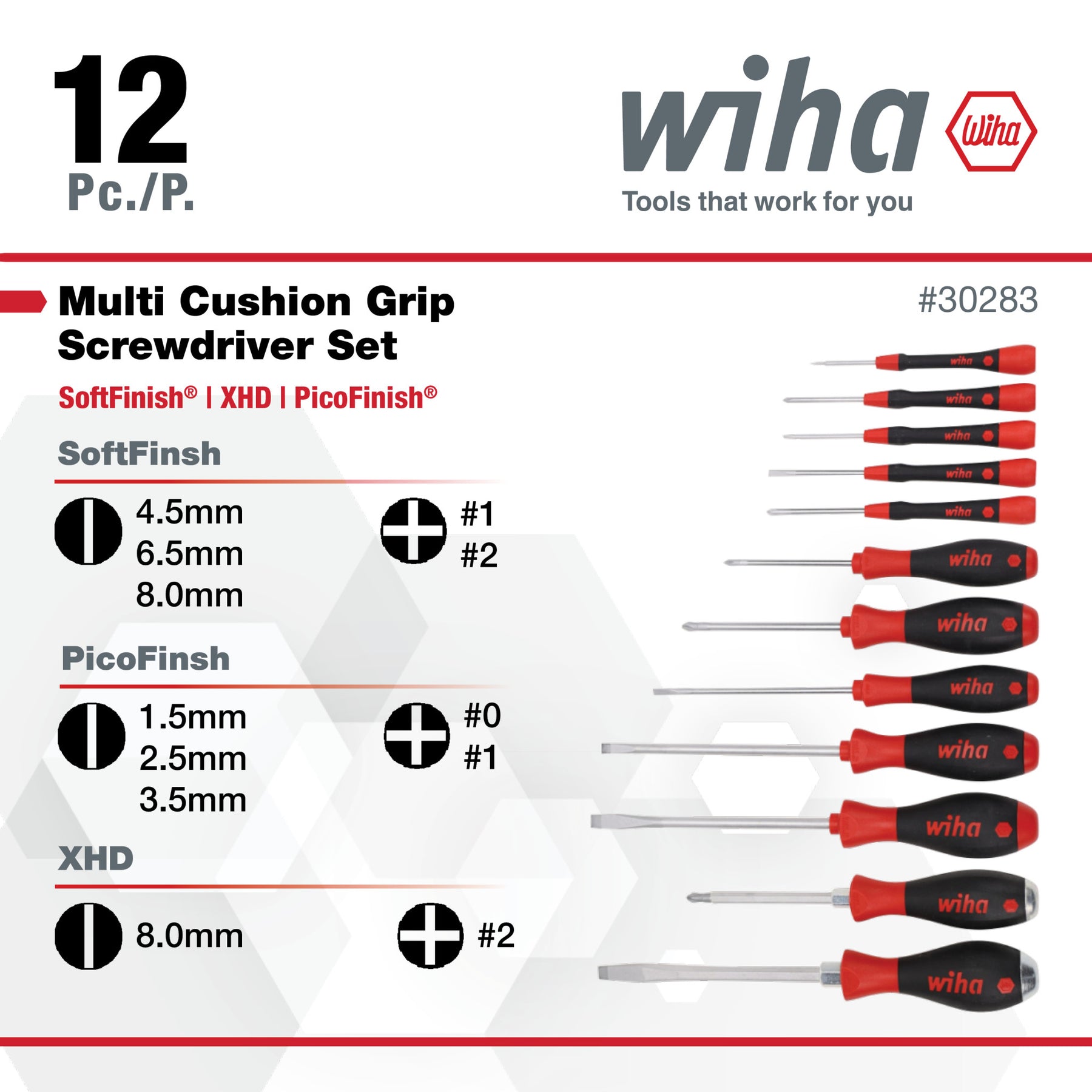 12 Piece Screwdriver Set - PicoFinish Precision, SoftFinish Standard and XHeavy Duty