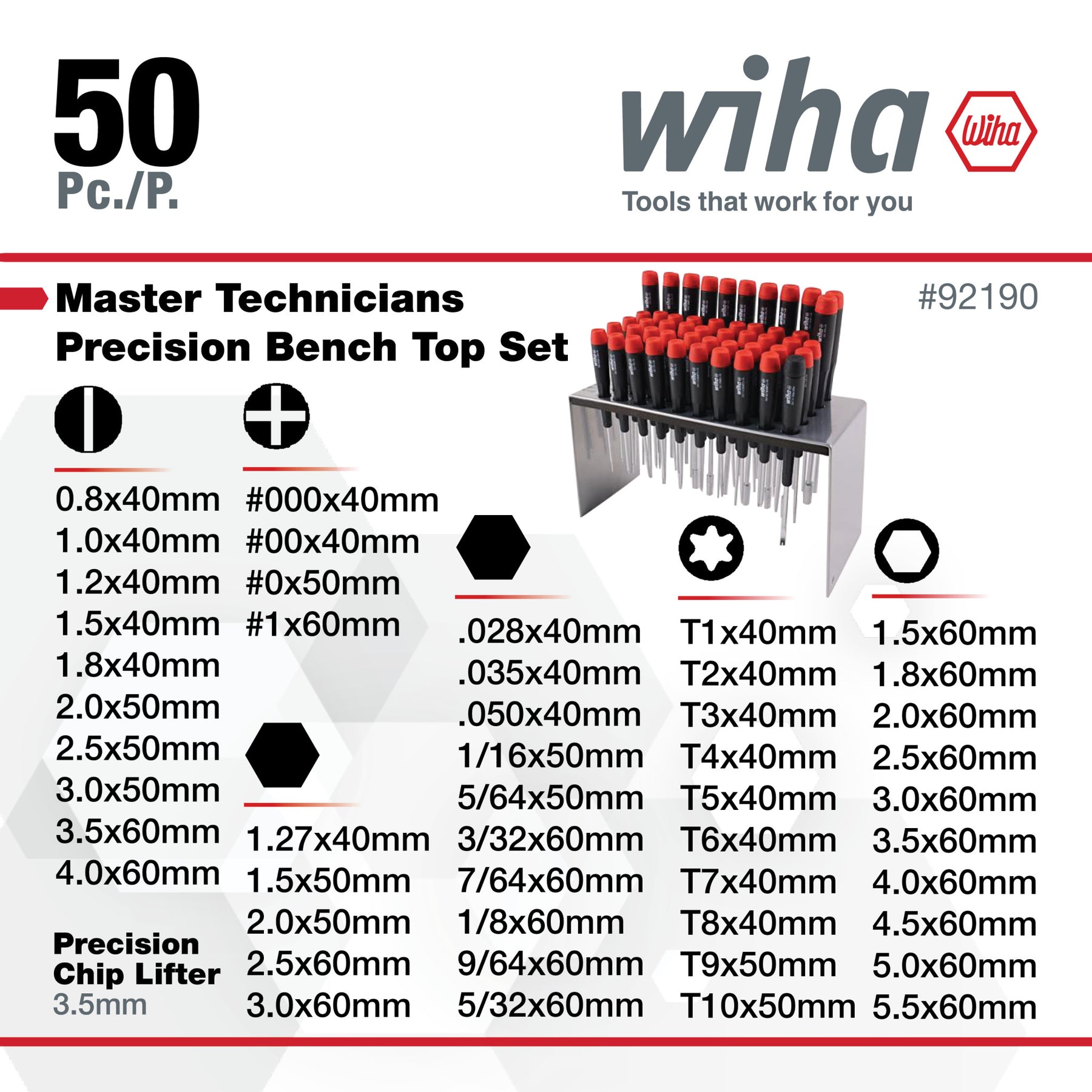50 Piece Master Technician's Classic Precision Screwdriver Bench Top Set