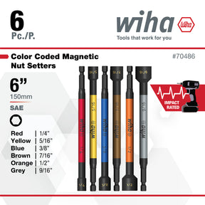 6 Piece Color Coded Magnetic Nut Setter SAE Set