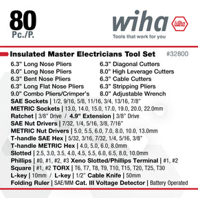 80 Piece Master Electrician's Insulated Tools Set in Rolling Hard Case