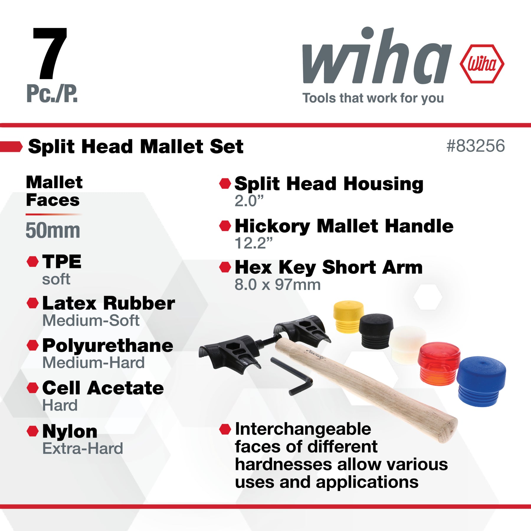 7 Piece Split Head Mallet Set 50mm