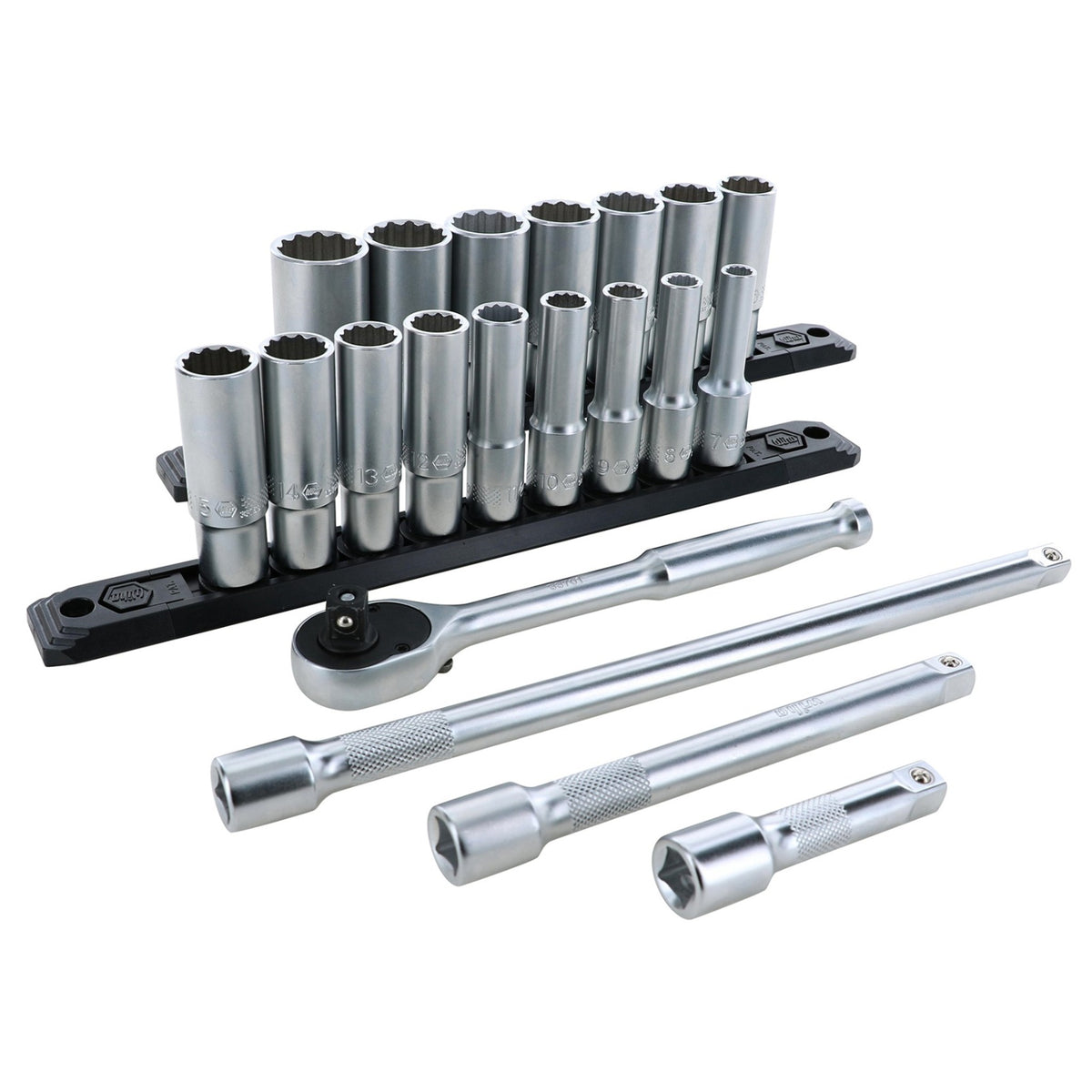 Wiha 33793 20 Piece Professional Series Deep Socket Set - 12 Point - 3/8" Drive - Metric