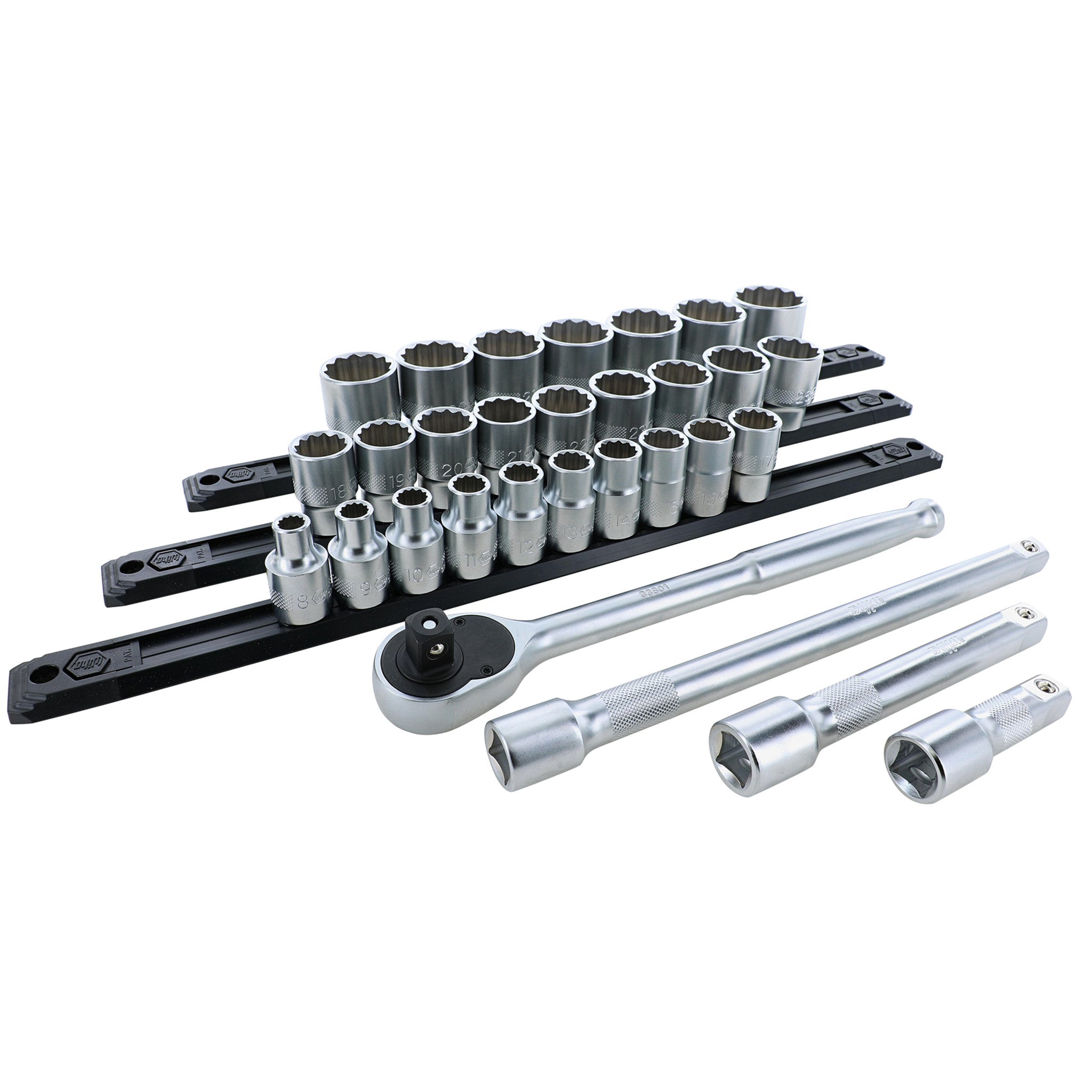 Wiha 33891 1/2 Inch Drive 12 Point Socket Set 8-34mm with Ratchet and ...