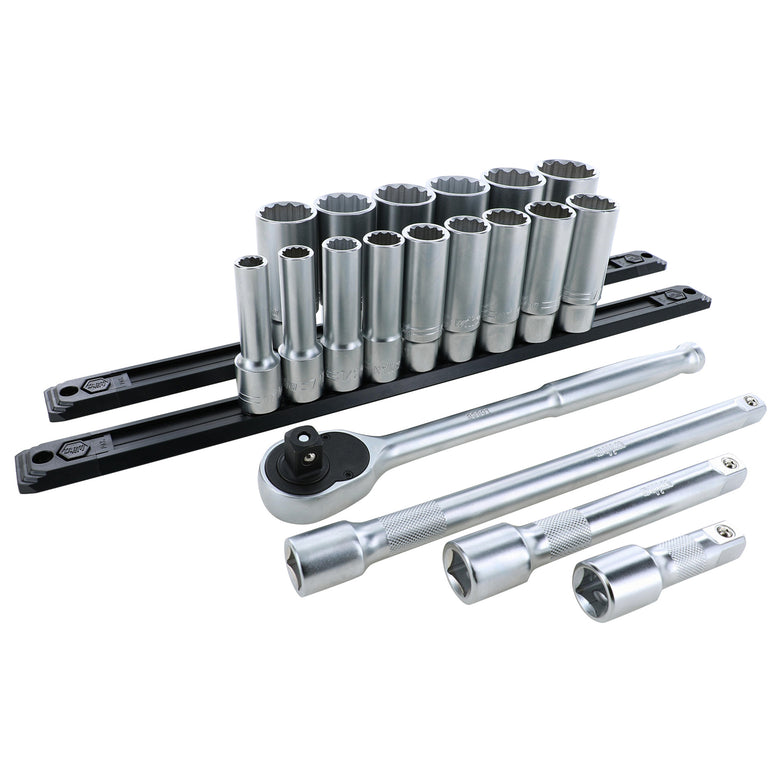 19 Piece 1/2" Drive Deep Socket Set - SAE