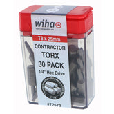 Wiha 72573 Torx Contractor Insert Bit T8 x 25mm - 30 Pack