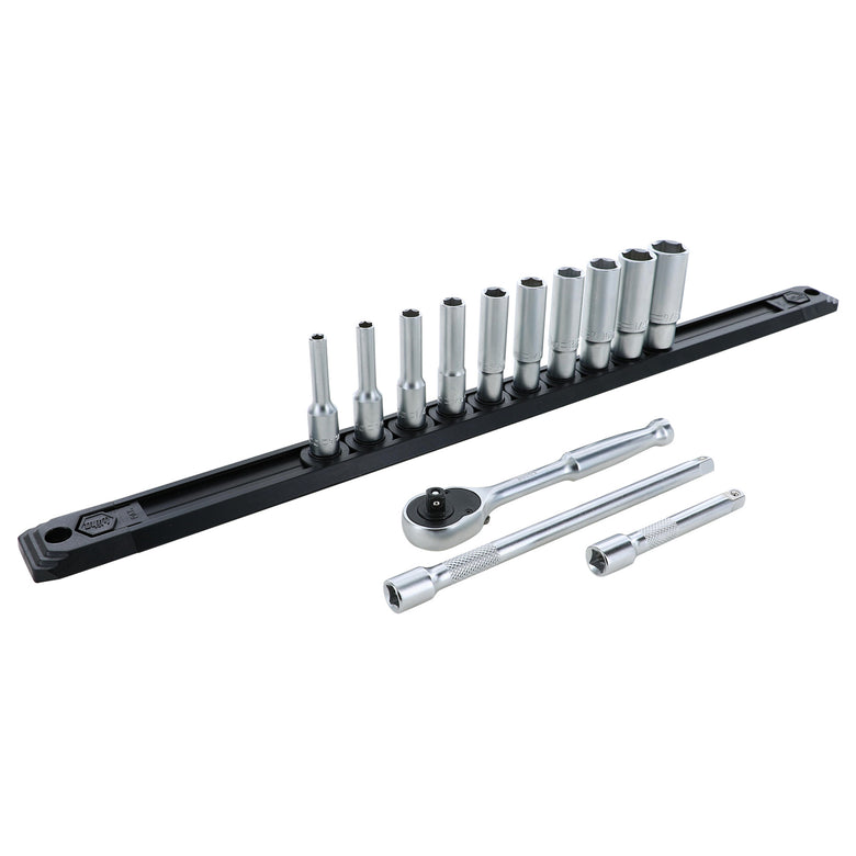 13 Piece Professional Series Socket and Ratchet Set with 3 and 6 Inch Extension Bars - SAE