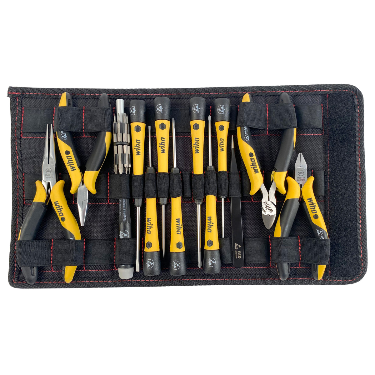 Wiha 45892 26 Piece ESD Safe PicoFinish Precision Screwdrivers Pliers and Bits Set with Heavy Duty Velcro Pouch
