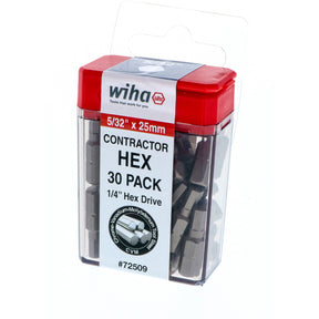 Hex Contractor Insert Bit 5/32" x 25mm - 30 Piece