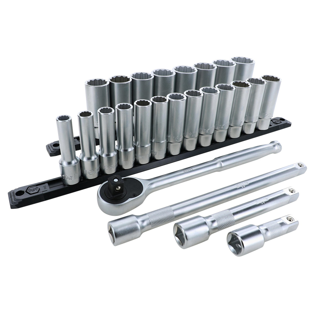 Wiha 33893 25 Piece 1/2" Drive Deep Socket Set - Metric