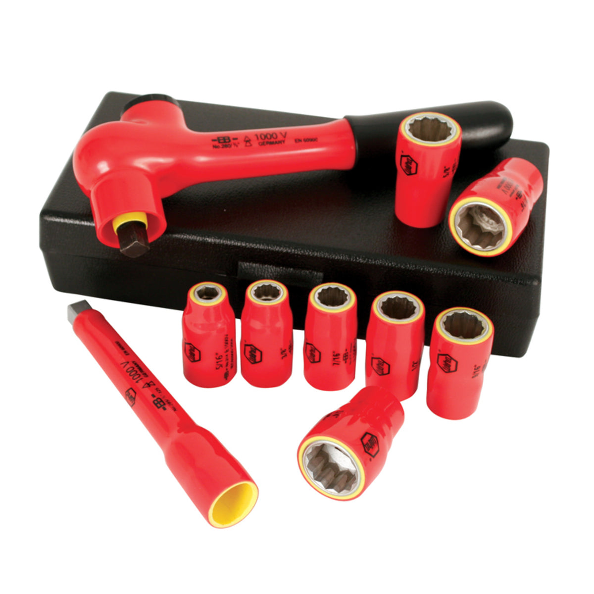 Wiha 31493 10 Piece Insulated Socket and Ratchet Set 3/8" Drive - SAE