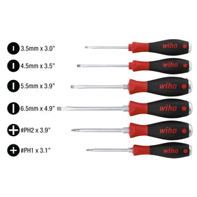 Wiha 53096 6 Piece SoftFinish X Heavy Duty Slotted and Phillips Screwdriver Set