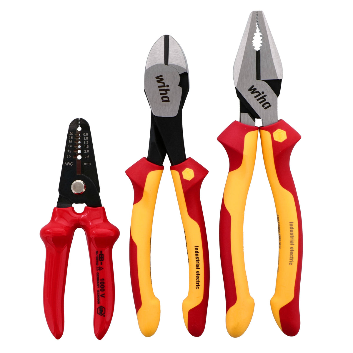 Wiha 32863 3 Piece Insulated Pliers, Cutters, Wire Stripper Set