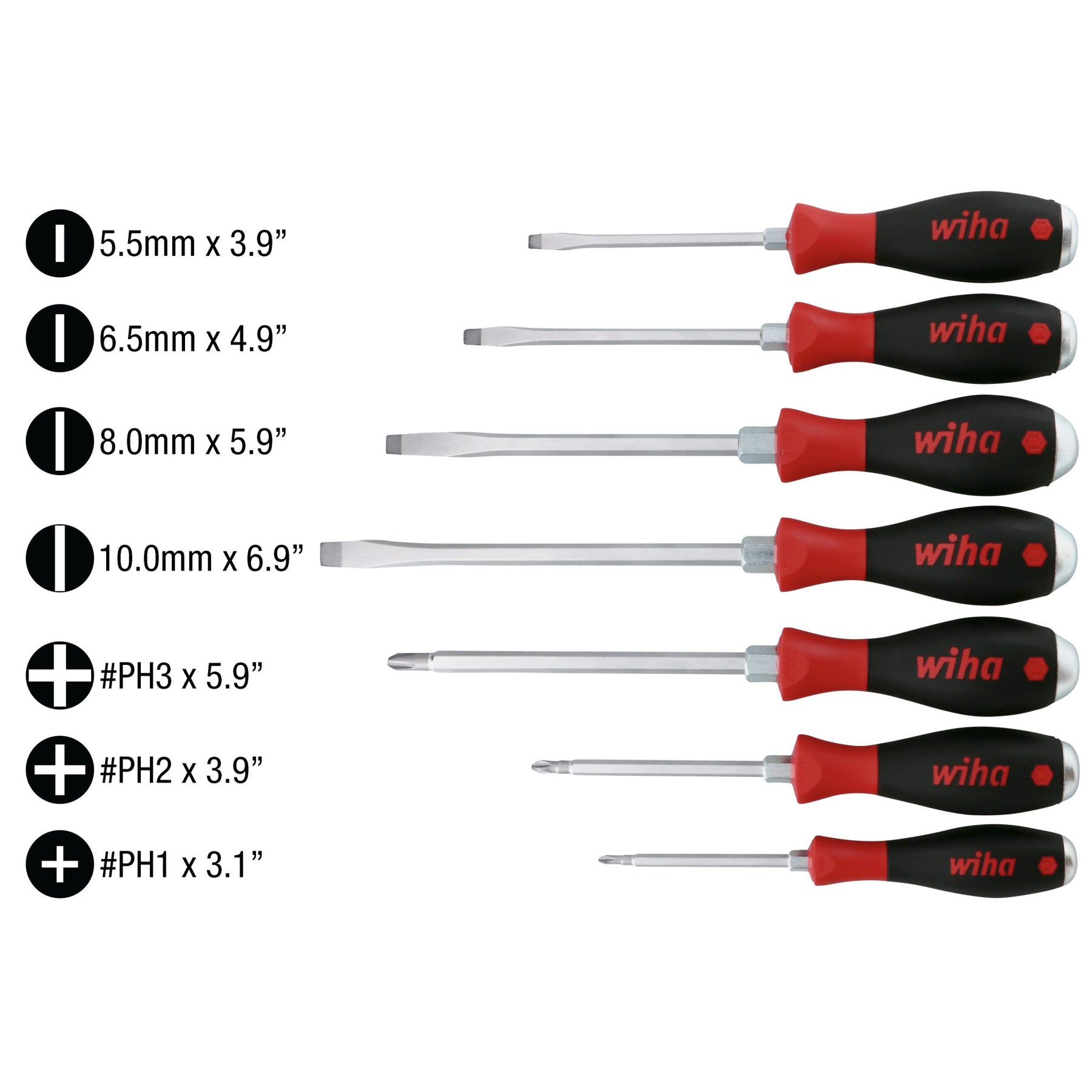 Wiha 53097 7 Piece SoftFinish X Heavy Duty Slotted and Phillips Screwdriver Set