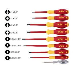 Wiha 32089 9 Piece Insulated SoftFinish Screwdriver and Voltage Detector Set