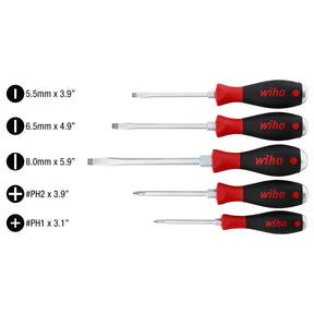 Wiha 53090 5 Piece SoftFinish X Heavy Duty Slotted and Phillips Screwdriver Set